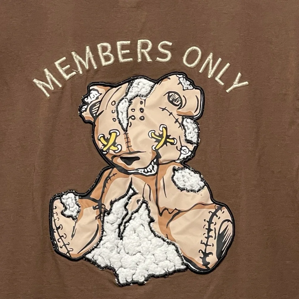 Members Only Teddy Bear Graphic T Shirt‎ Mens Large Brown Streetwear Y2K Cotton